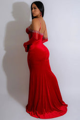 Glamorous – Maxi-Abendkleid aus Samt mit Strassbesatz und herzförmigem Ausschnitt – Rot